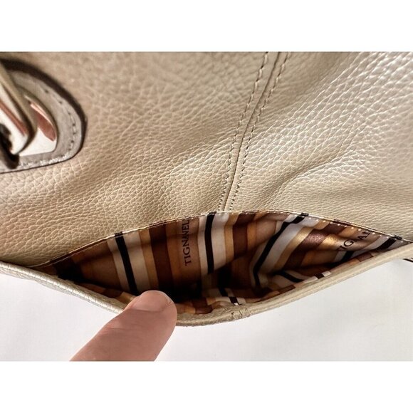 TIGNANELLO Women's Handbag Metallic Pebbled Leather Shoulder Strap Office Career - Picture 9 of 10